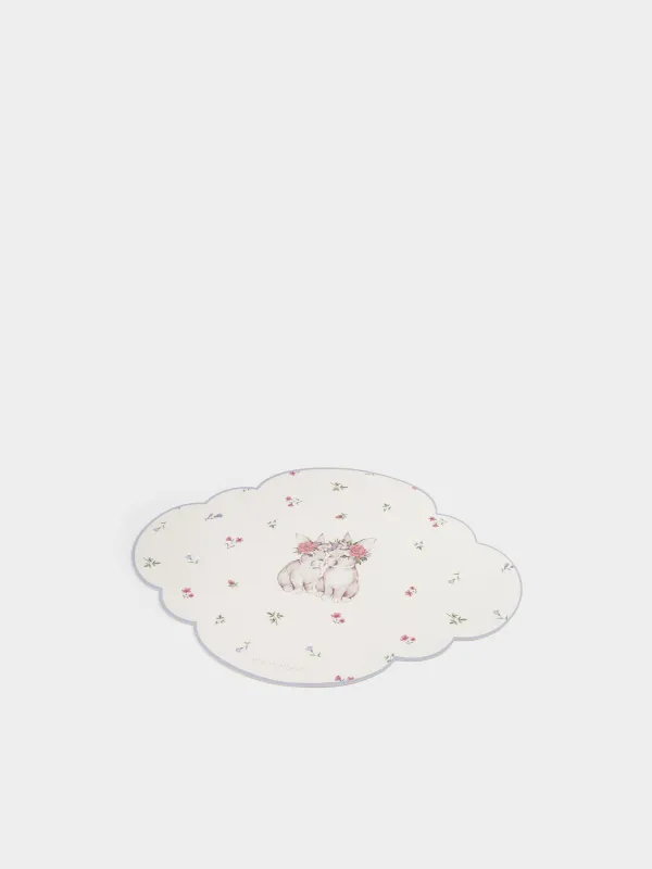 Салфетка под приборы, 30x45 см, ПВХ, фигурная, молочная, Кролики и цветы, Rock print, image-1