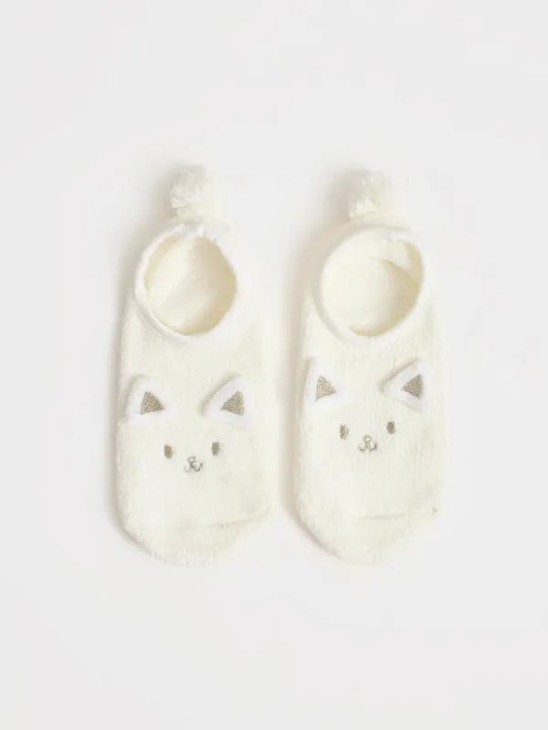 Носки детские, домашние, р. 27-29, шенилл, молочные, Кот, Funny chenill, image-0