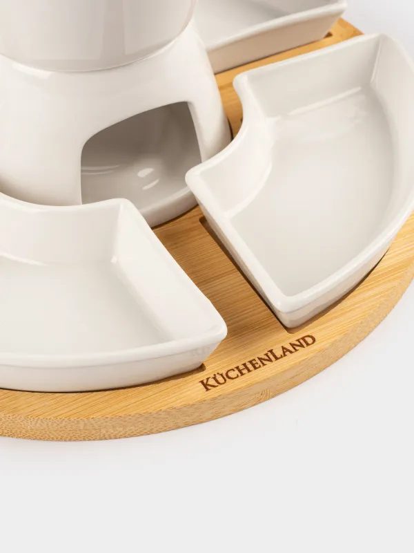 Набор для фондю, 4 перс, на подставке, керамика/бамбук, Bamboo, image-2