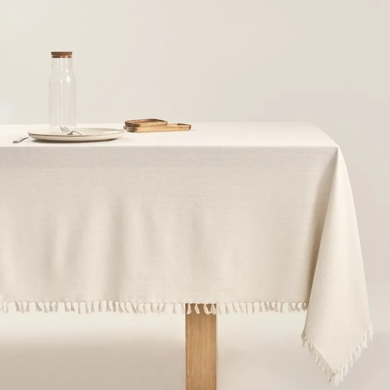 Скатерть, 170х250 см, с бахромой, хлопок, молочно-бежевая, Framed