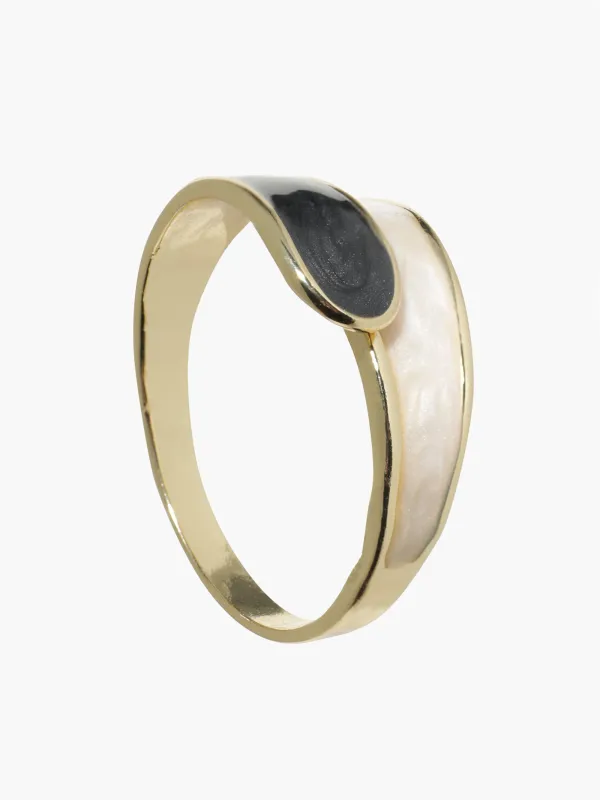 Кольцо, р. S-M, единый размер, металл/акрил, черно-бежевое, Jewelry , image-1