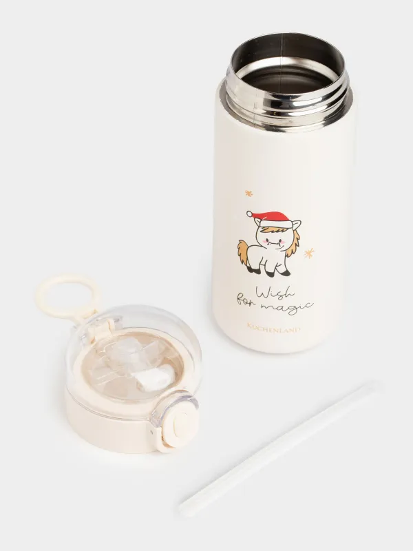 Термос детский, 320 мл, с трубочкой, сталь/пластик, бежевый, Лошадка, Cute vessel, image-5