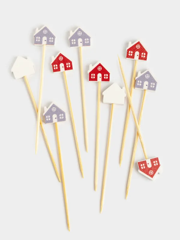 Шпажка для канапе, 9 см, 20 шт, бамбук, красная/серая, Домик, Elegant details, image-1