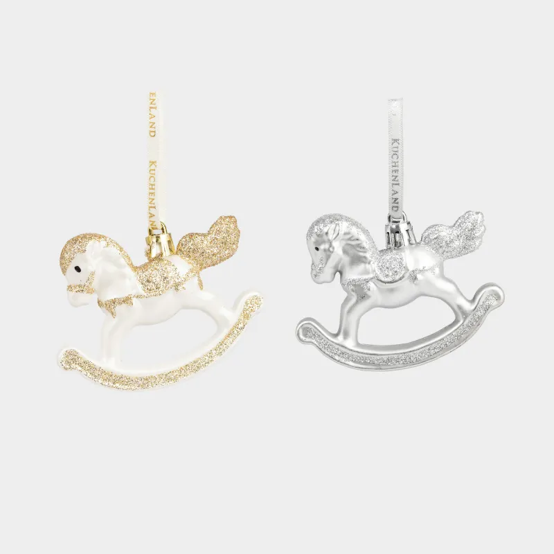 Набор елочных игрушек, 8 см, 2 шт, пластик, шампань/серебристый, Лошадка, Figure sparkle
