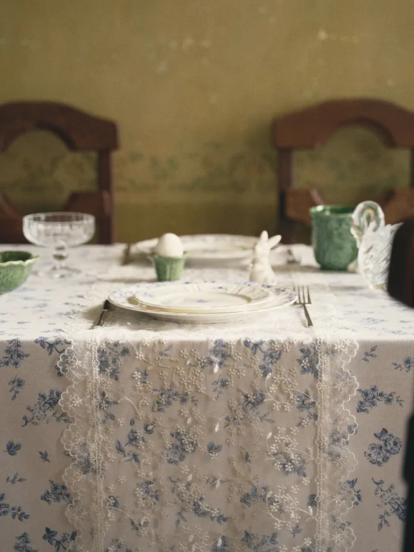 Дорожка настольная, 40х160 см, с кружевом, Ажурные цветы, Lace flowers, image-10