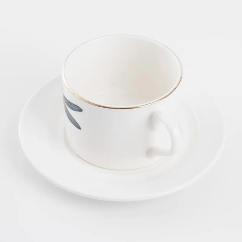 Пара чайная, 1 перс, 2 пр, 220 мл, фарфор N, золотистый кант, Стрекоза цветная, Symphony, image-1