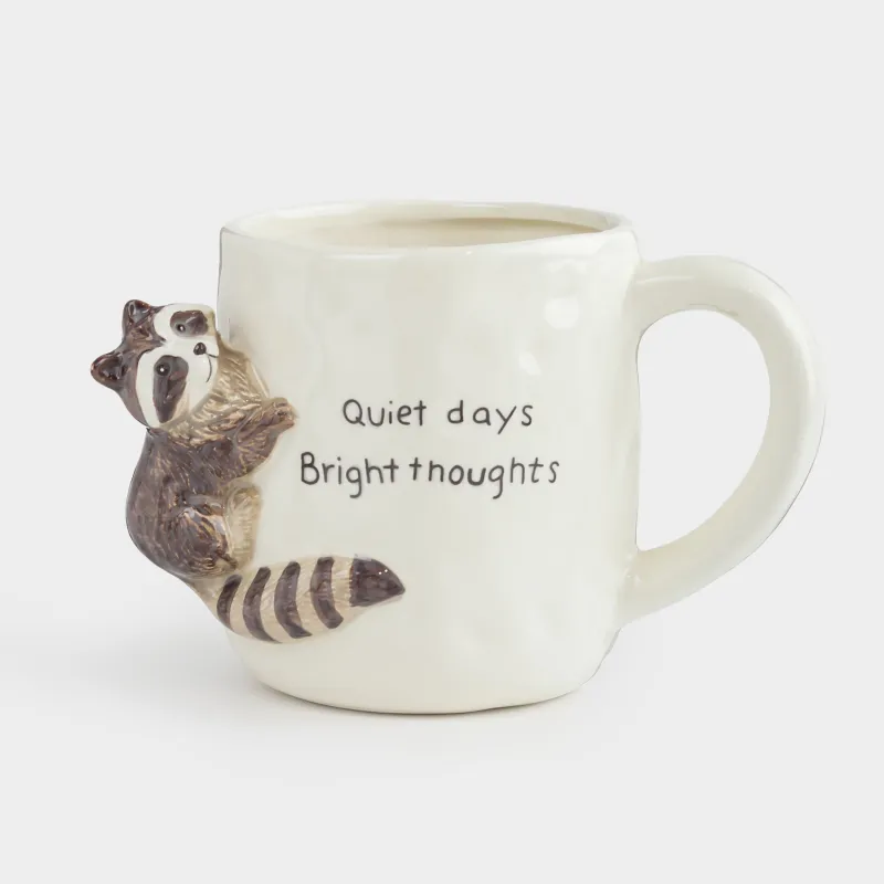 Кружка, 420 мл, керамика, молочная, Енот, Slight frost