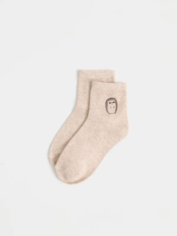 Носки детские, р. 23-26, хлопок/полиэстер, песочный меланж, Еж, Fancywork, image-1