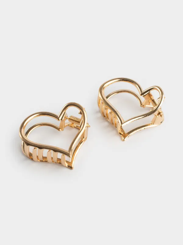 Заколка для волос, 2 см, 2 шт, металл, золотистая, Сердце, Fantastic gold, image-2