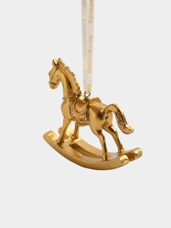 Игрушка елочная, 8 см, полирезин, золотистая, Лошадка-качалка, Figure christmas, image-2
