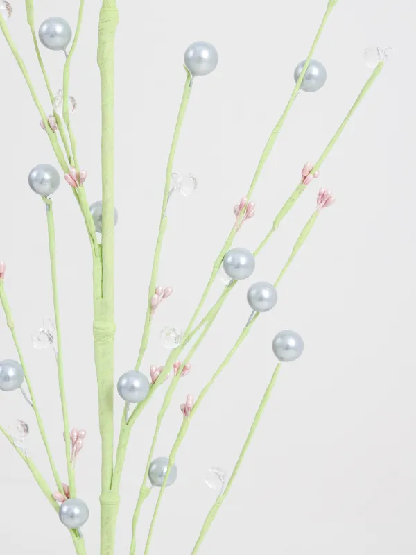 Ветка декоративная, 70 см, Голубые бусины с кристаллами, Balls decor, image-3