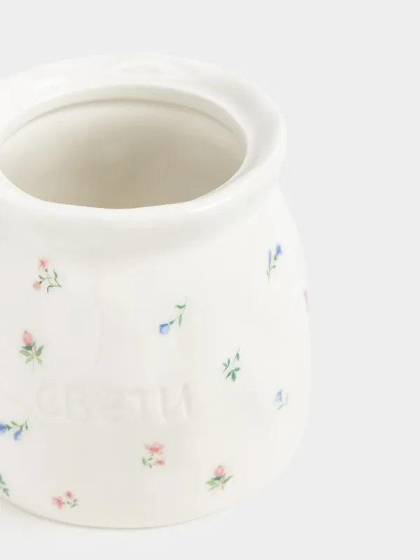 Сахарница, 12 см, 340 мл, с ложкой, керамика D/сталь, молочная, Нежные цветы, El flora, image-5