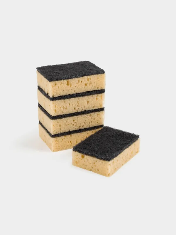 Губка для мытья посуды, 10х7 см, 5 шт, поролон/абразив, черно-бежевая, Black clean, image-0