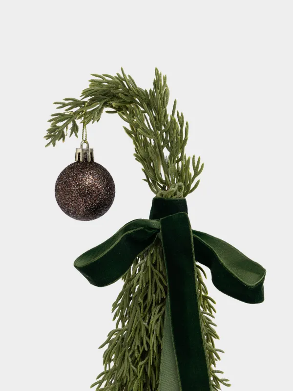 Ель искусственная, 37 см, Ель с зеленым бантом и бронзовым шаром, Conifer curved, image-1