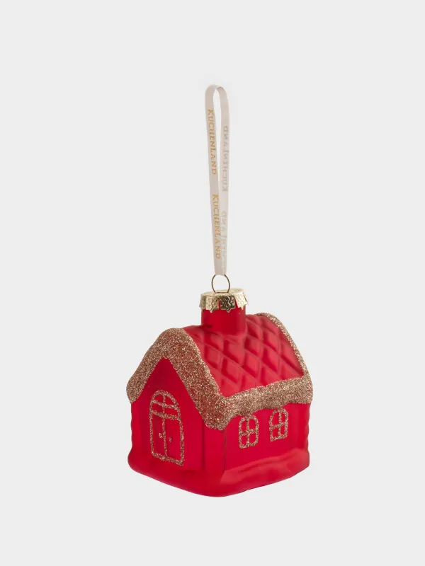 Игрушка елочная, 6х8 см, стекло, с блестками, красная, Домик, Figure christmas, image-3