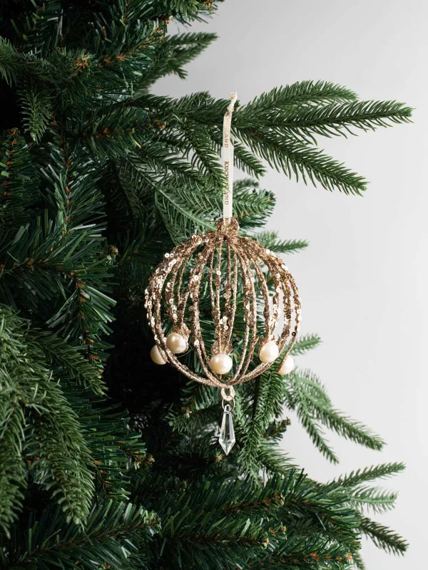 Игрушка елочная, 10 см, металл, шампань, Шар с жемчугом, Ball pattern, image-2