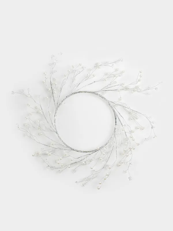 Венок декоративный, 30 см, Серебристые кристаллы с бусинами, Balls decor, image-0