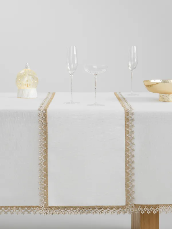 Дорожка настольная, 40х160 см, Flower lace gold, image-6