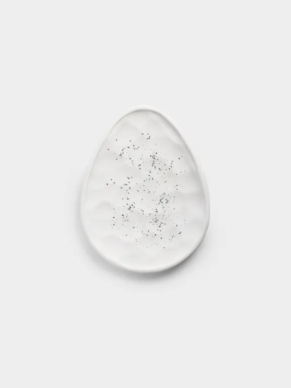 Блюдо декоративное, 27х21 см, гипс/блестки, бело-серебристое, Мятый эффект, Antic silver, image-0