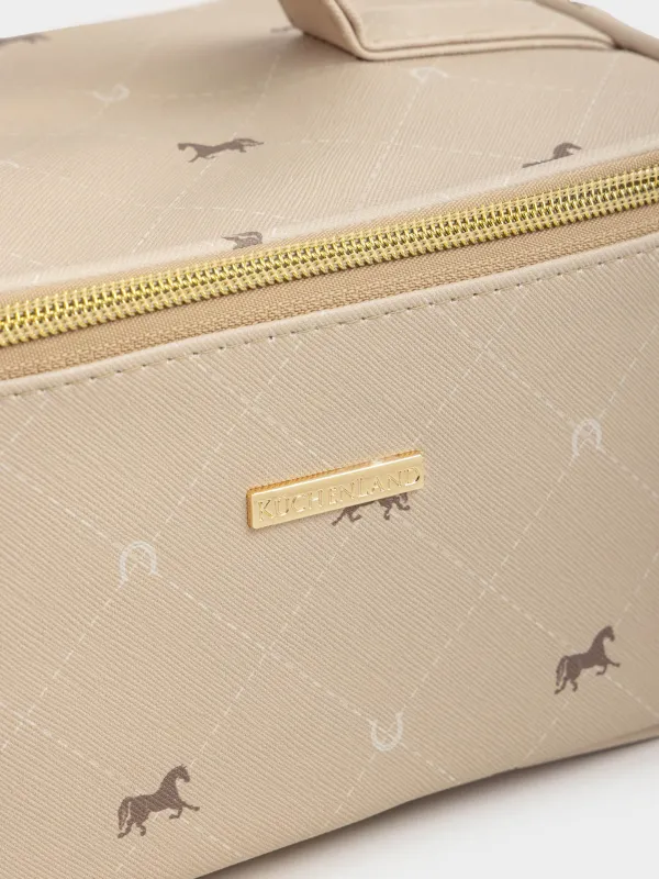 Косметичка, 25х13 см, с ручкой, полиуретан, бежевая, Лошади, Beauty horse, image-2