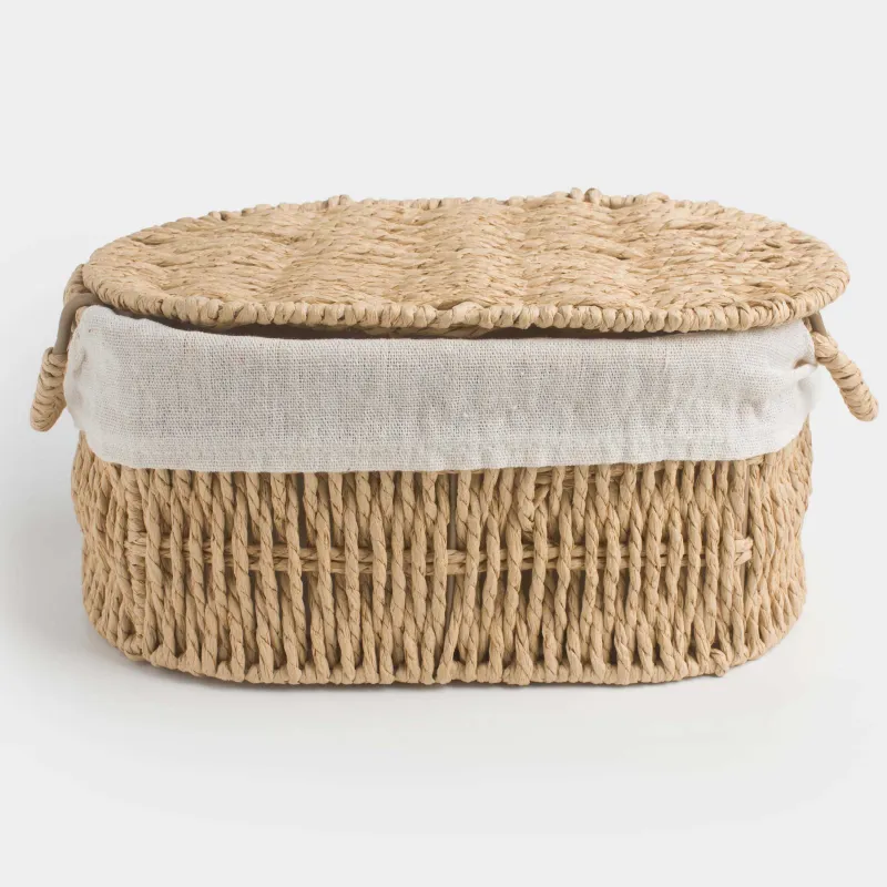 Корзина для хранения, 27x17x13 см, плетеная, с ручками, с крышкой, целлюлоза, овальная, Braided, image-0