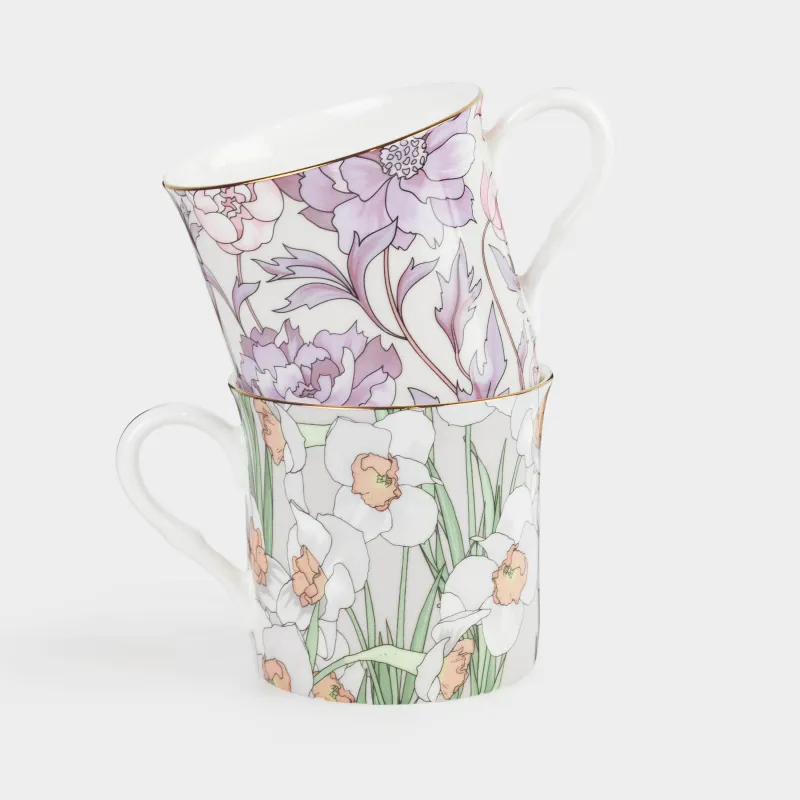 Кружка, 330 мл, 2 шт, фарфор F, с золотистым кантом, Цветы, Surreal