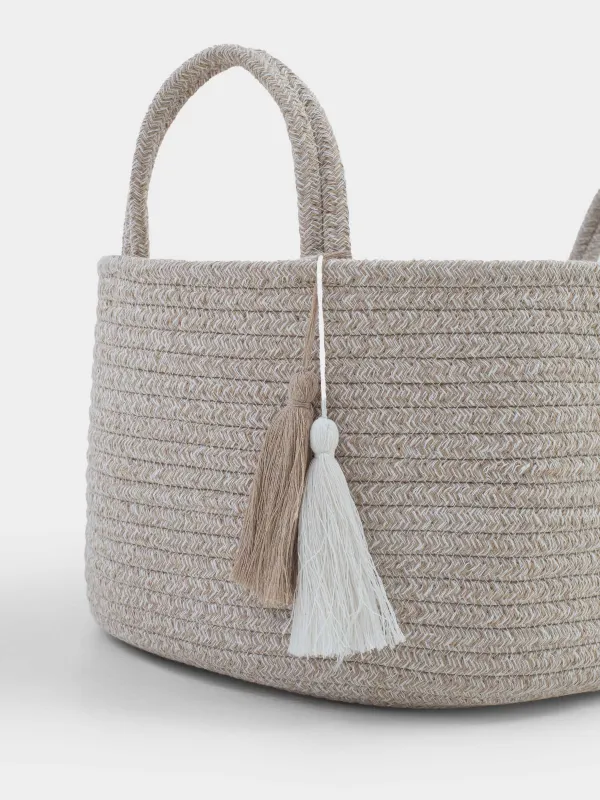 Корзина для хранения, 40х30 см, с ручками, хлопок/полиэстер, овальная, молочная, Tote, image-1