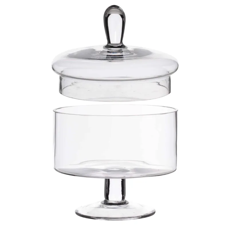 Конфетница, 13х17 см, 750 мл, на ножке, с крышкой, стекло, Clear, image-1