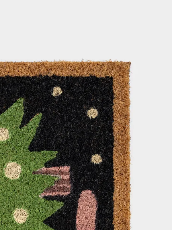 Коврик придверный, 40х60 см, кокос/ПВХ, прямоугольный, синий, Собака с елкой, Christmas dog, image-2