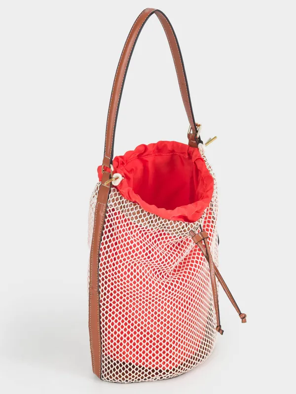 Сумка женская, 22х34 см, с ремешком, на завязках, полиамид, оранжевая, Сетка, Stintino, image-1