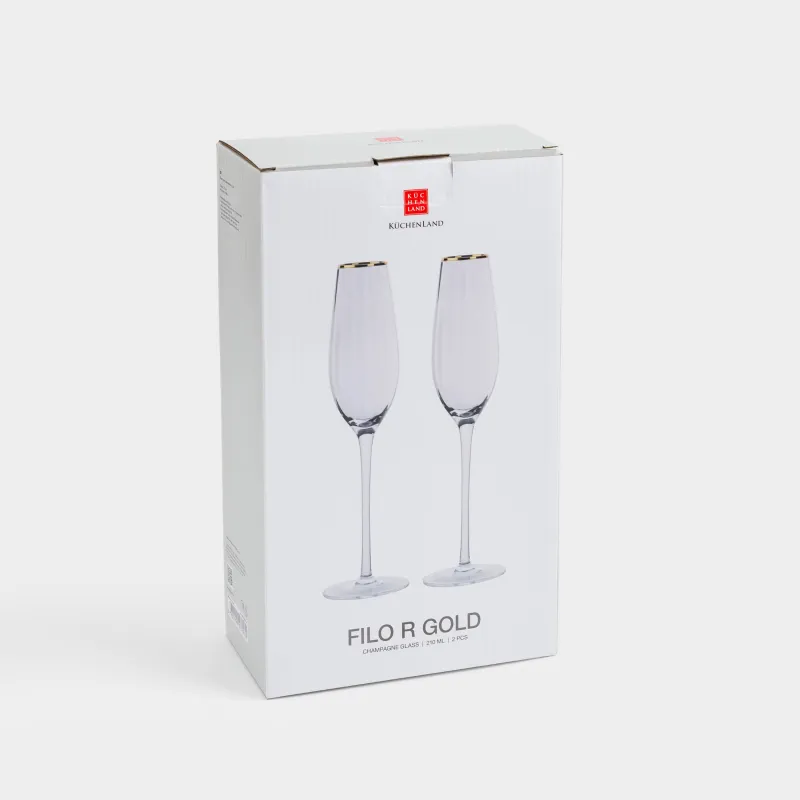 Бокал для шампанского, 2 шт, с золотистым кантом, Filo R gold, image-4