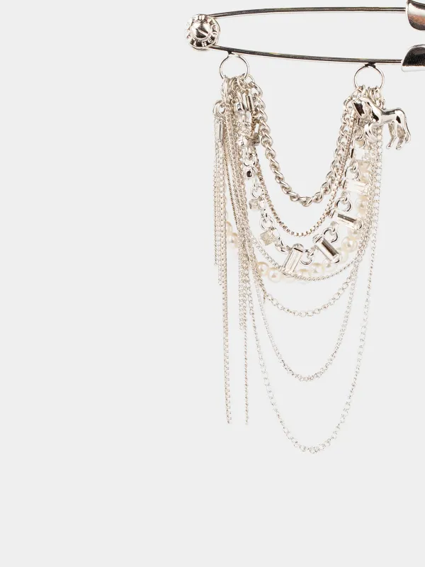 Брошь, 7 см, металл/пластик/стразы, серебристая, Лошадь с бусинами, Jewelry horse, image-2