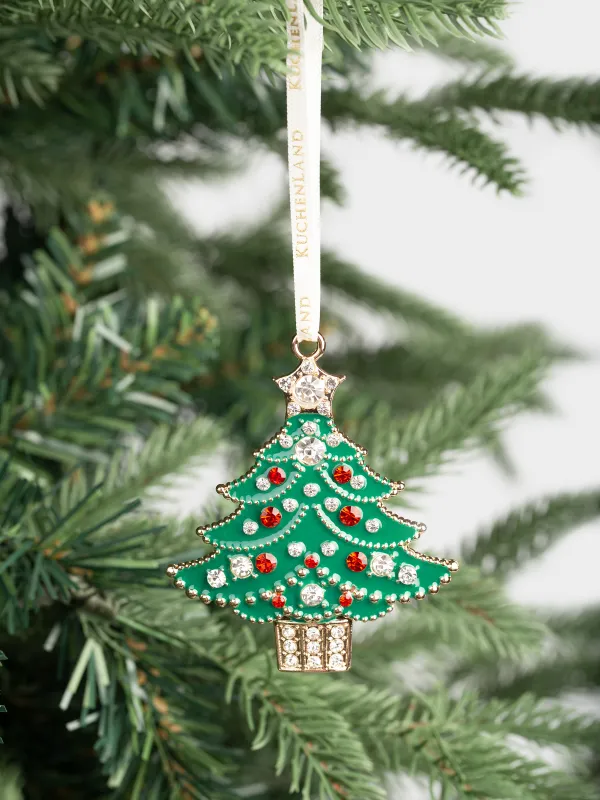 Игрушка елочная, 8 см, металл/стразы, зеленая, Елка со звездой, Figure christmas, image-2