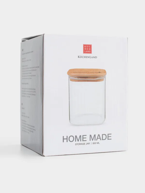 Банка для сыпучих продуктов, 850 мл, стекло/бамбук, квадратная, Home made, image-4