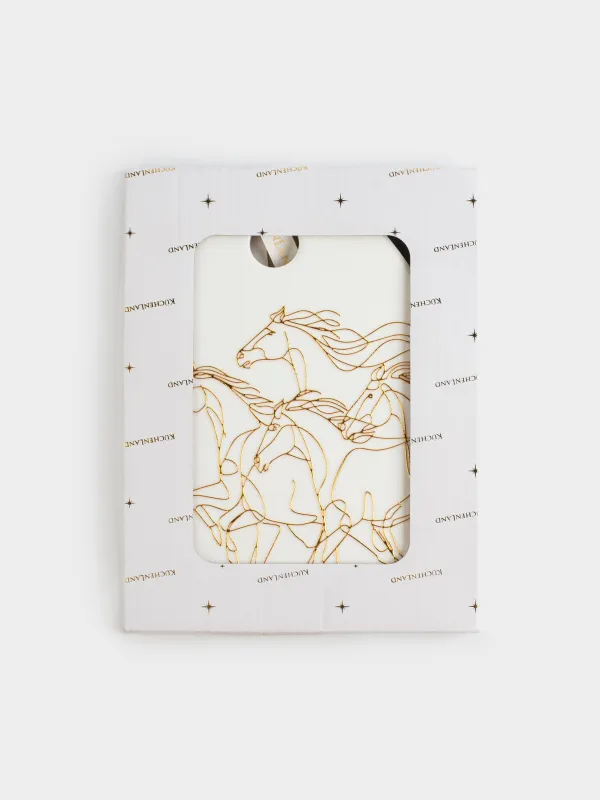 Подставка под горячее, 15x20 см, керамика/пробка, молочная, Лошадь, Horse gold, image-5