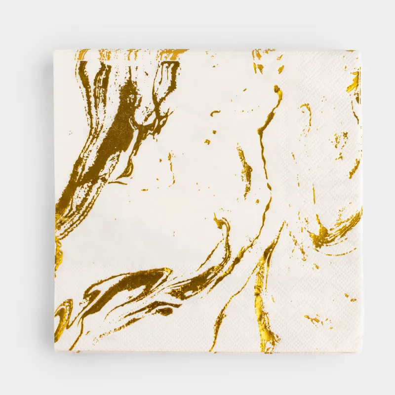 Салфетки бумажные, 33х33 см, 20 шт, квадратные, белые, Золотистый мрамор, Maniera, image-0