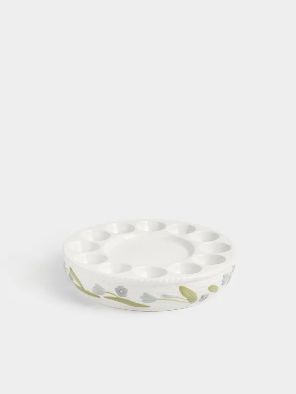 Блюдо пасхальное, 26 см, 12 отд, с местом для кулича, керамика D, молочно-серое, Цветы, Easter, image-0
