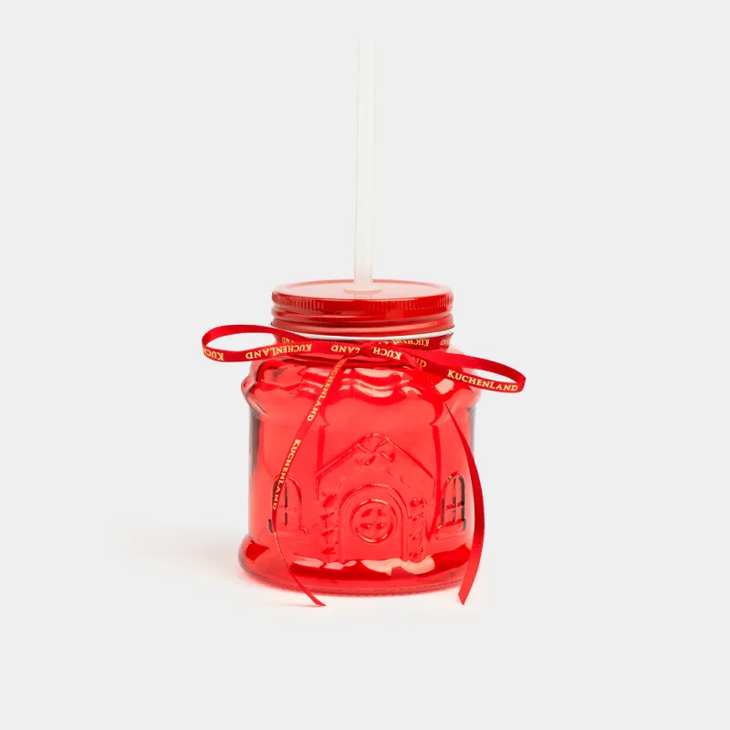Банка для напитков, 600 мл, с трубочкой, Домик, Christmas house