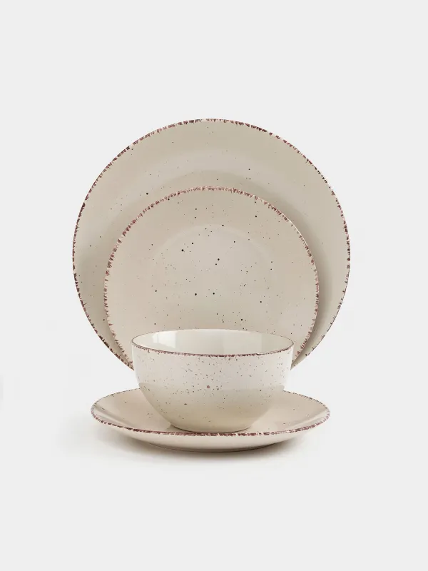 Сервиз обеденный, 6 перс, 18 пр, керамика, бежевый, в крапинку, Speckled, image-1