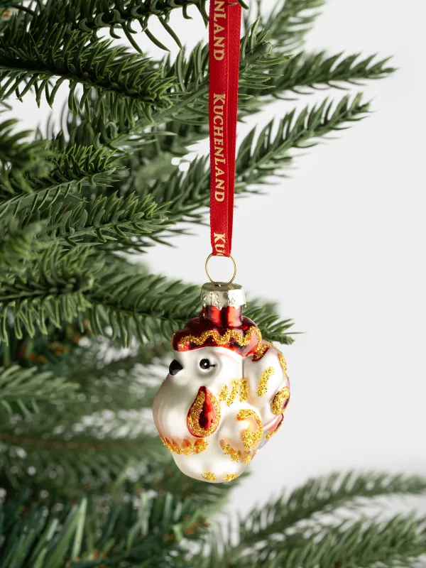 Игрушка елочная, 4 см, стекло, с блестками, серебристо-золотистая, Петушок, Figure christmas, image-3