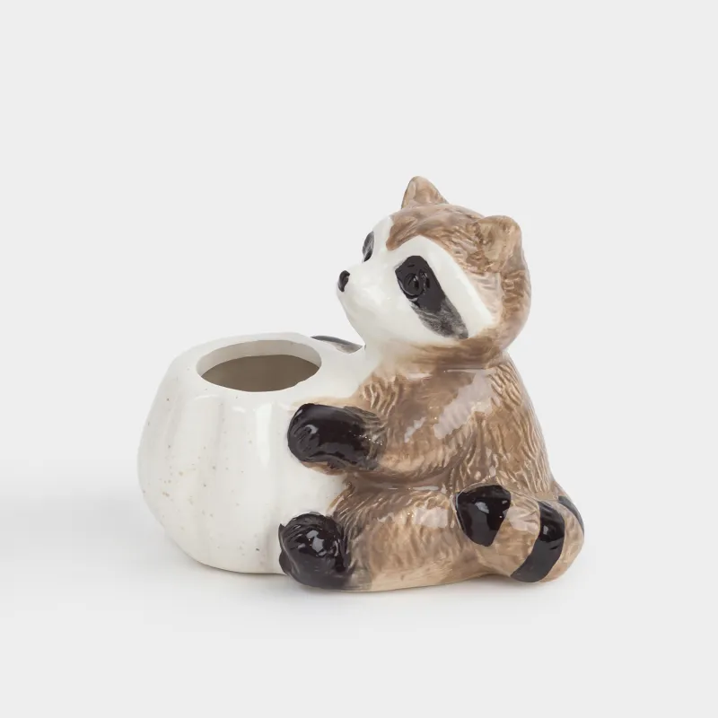 Подставка для зубочисток, 7 см, керамика, молочно-коричневая, в крапинку, Енот, Slight frost