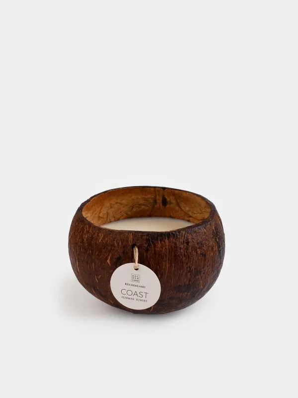 Свеча ароматическая, 12x9 см, в кокосовом подсвечнике, Summer Sunset, Coast, image-3