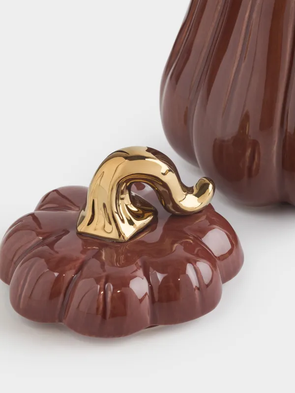 Емкость для хранения, 15х16 см, 720 мл, керамика, бордово-золотистая, Еж у тыквы, Colors autumn, image-4