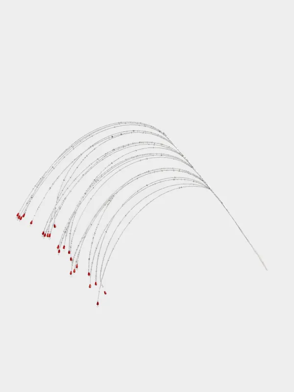 Ветка декоративная, 62 см, бисер/металл, серебристо-красная, Ива, Curved decor, image-0