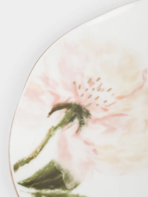 Тарелка обеденная, 28 см, фарфор F, белая, с золотистым кантом, Цветок, Peony gold, image-2