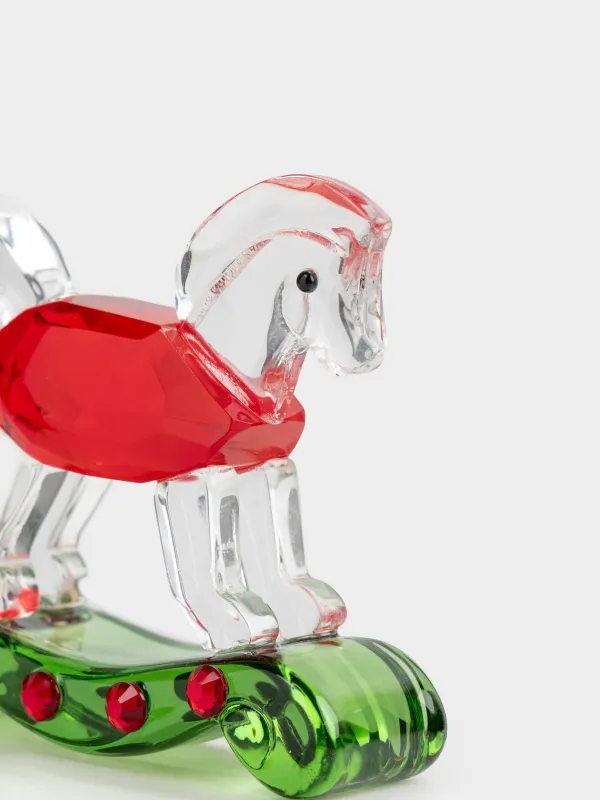 Статуэтка, 6x6 см, кристальное стекло, красно-зеленая, Лошадка, Horse vitreous, image-3