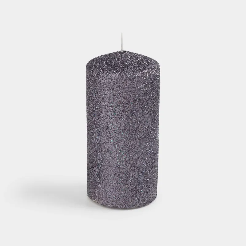 Свеча, 9 см, цилиндрическая, с блестками, графитовая, Sparkly candle, image-1