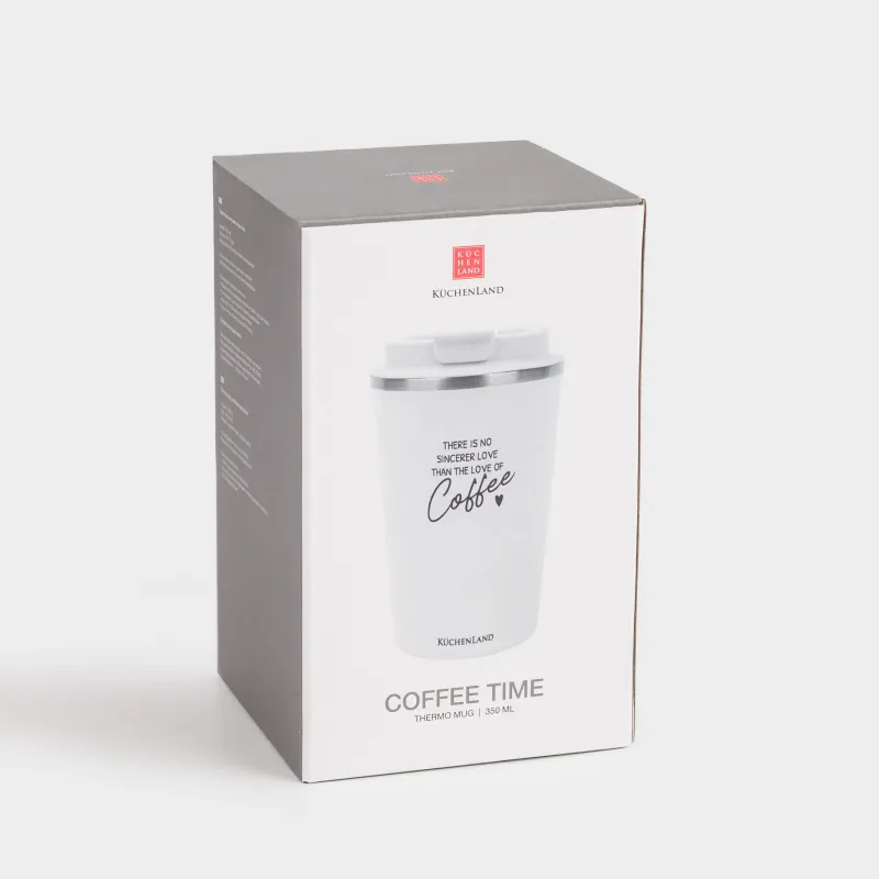 Термокружка, 350 мл, сталь/пластик, белая, с надписью, Coffee time, image-6