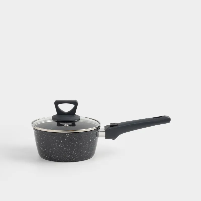 Ковш, 16 см, 1,2 л, с крышкой, съемная ручка, с покрытием, алюминий, черный, Scandia