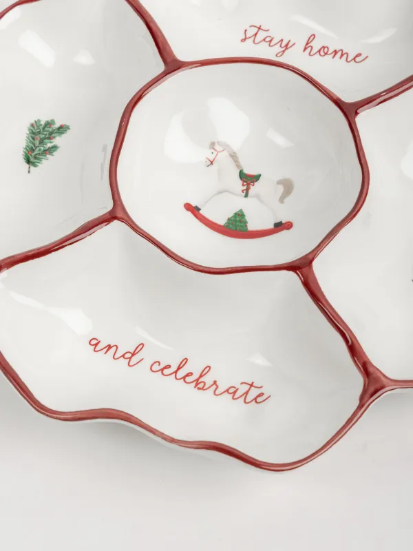 Менажница, 25 см, 5 отд, керамика D, Лошадка и еловые ветки, Christmas tree, image-4